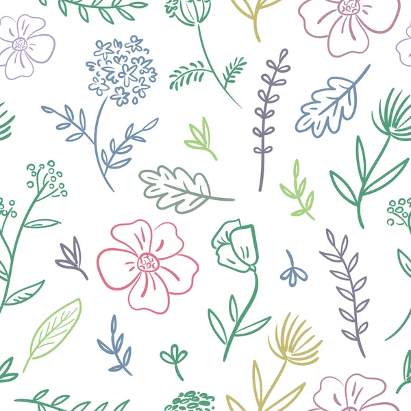 Motif Floral Sans Couture Fleurs Sauvages Sur Fond Blanc — Image vectorielle