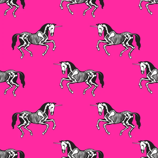 Seamless Pattern Skeleton Unicorn Pink Background Great Printing Shirts Tattoos — Stock Vector