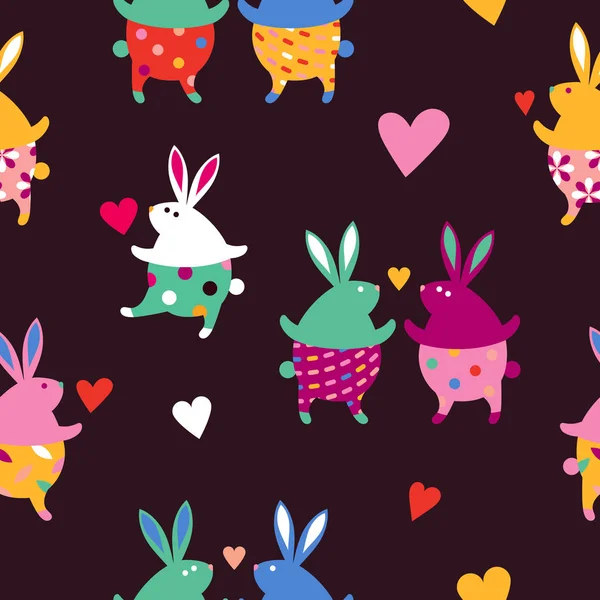 Patrón Sin Costuras Bonitos Conejos Divertidos Una Cita Conejos Encantados — Vector de stock