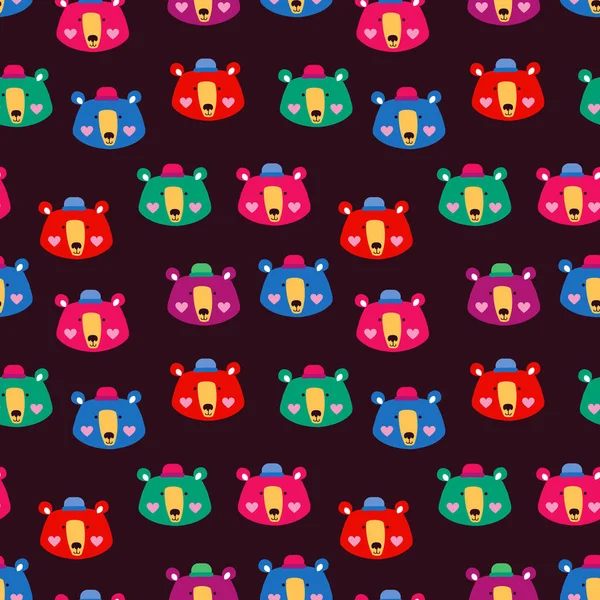 Multicolore Motif Sans Couture Adore Les Ours Avec Des Chapeaux — Image vectorielle