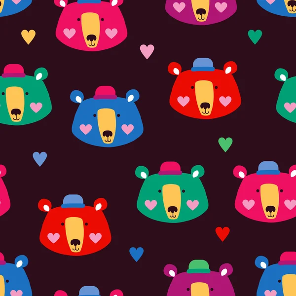 Multicolore Motif Sans Couture Adore Les Ours Avec Des Chapeaux — Image vectorielle