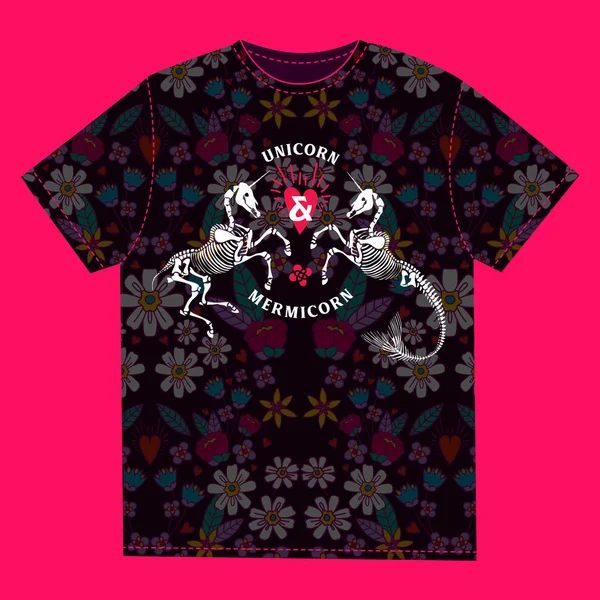 Shirt Mockup Template Shirt Design Con Immagini Tendenza Animali Mitici — Vettoriale Stock