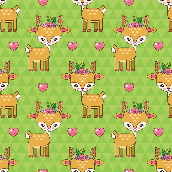 Seamless Pattern Cute Deer Flower Wreath His Head Deer Love — Stock Vector