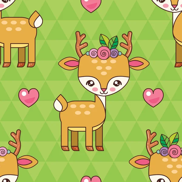 Children Seamless Pattern Cute Deer Flower Wreath His Head Deer — Stock Vector