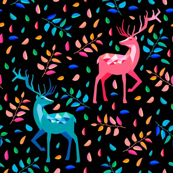 Modèle Sans Couture Cerf Multicolore Branche Avec Des Feuilles Sur — Image vectorielle