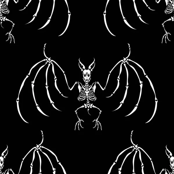Бесшовный Шаблон Скелет Летучей Мыши Вампира Изолирован Черном Фоне Отлично — стоковый вектор