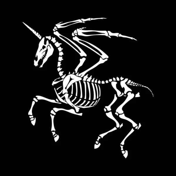 Skeleton Pegasus Unicorn Black Background Great Tattoo Print Shirt Ideal — Stock Vector