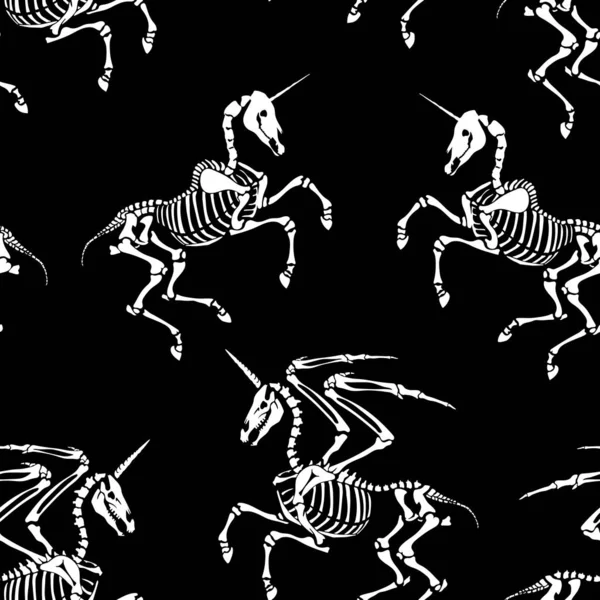 Patrón Sin Costuras Unicornio Pegaso Están Aislados Sobre Fondo Negro — Archivo Imágenes Vectoriales