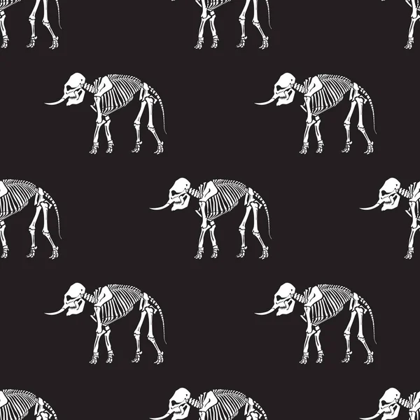 Nahtloses Muster Weißes Elefantenskelett Auf Schwarzem Hintergrund Ideal Zum Tätowieren — Stockvektor