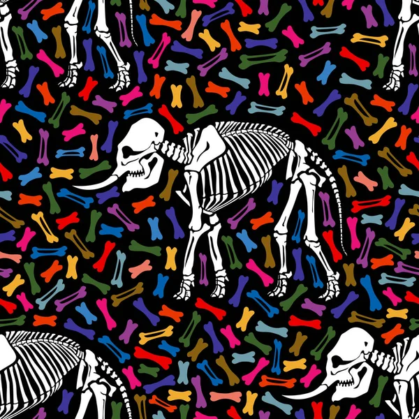 Seamless Pattern Skeleton Elephant Background Multi Colored Bones Anatomy Mammoth — 图库矢量图片