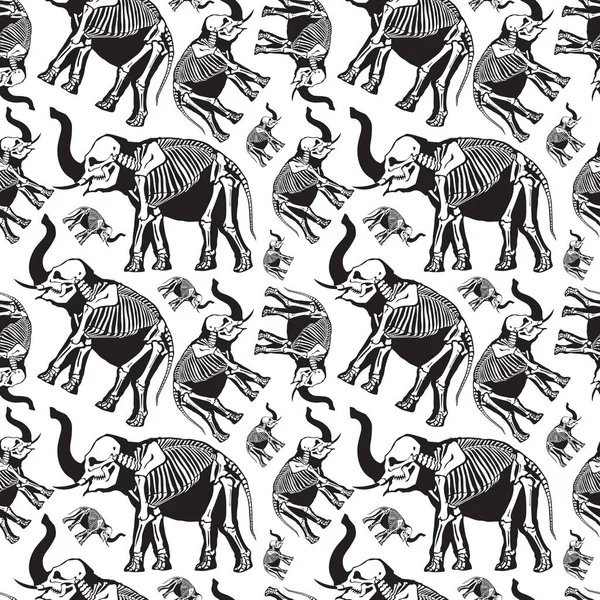 Seamless Pattern Skeleton Elephant White Background Anatomy Mammoth Ancient Fossil — Stock Vector