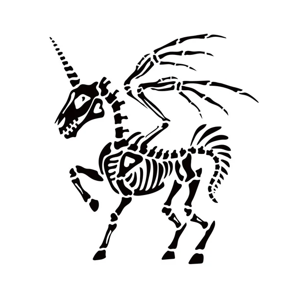 Kerangka Hitam Pegasus Unicorn Dengan Latar Belakang Putih Bagus Untuk - Stok Vektor