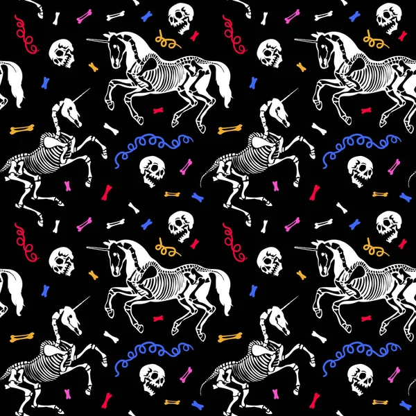 Modèle Sans Couture Les Squelettes Licorne Amusent Fête Illustration Halloween — Image vectorielle