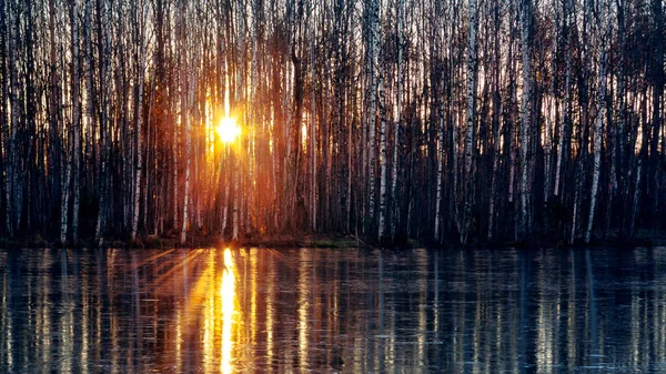 Sonnenuntergang spiegelt sich im Flusswasser — Stockfoto