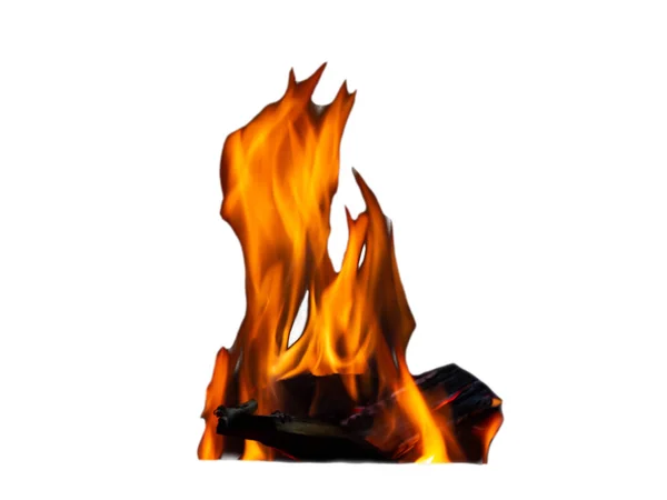 Fuego de llama hecho de leña de cerca aislado sobre fondo blanco —  Fotos de Stock