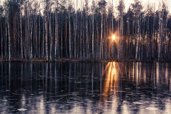Sonnenuntergang spiegelt sich im Flusswasser — Stockfoto