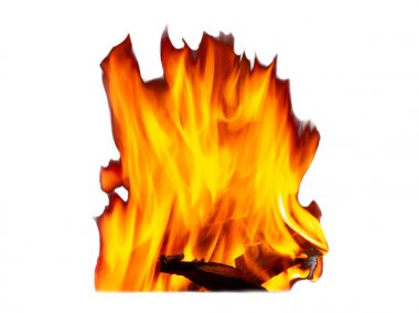 Yakacak odundan yapılmış alev ateşi beyaz arka planda izole yakın