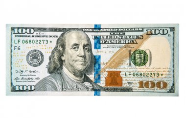 Yüz dolar yakın çekim, beyaz izole