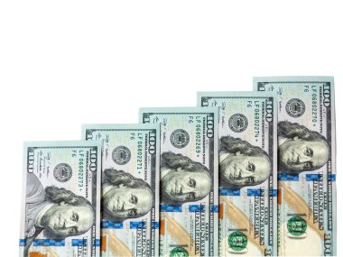 500 dolar yakın çekim, beyaz üzerine izole edilmiş