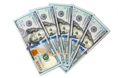 500 dolar yakın çekim, beyaz üzerine izole edilmiş