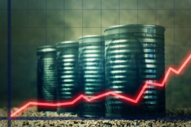 Dolar ve kırmızı grafik ile petrol birkaç varil - yüksek petrol fiyatları kavramı