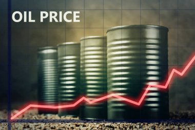 Birkaç varil petrol ve kırmızı grafik yukarı - yüksek petrol fiyatları kavramı