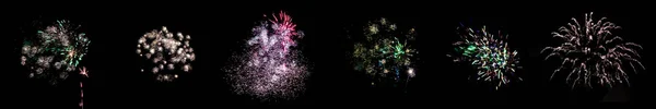 Conjunto de flashes multicoloridos de fogos de artifício isolados no fundo preto — Fotografia de Stock