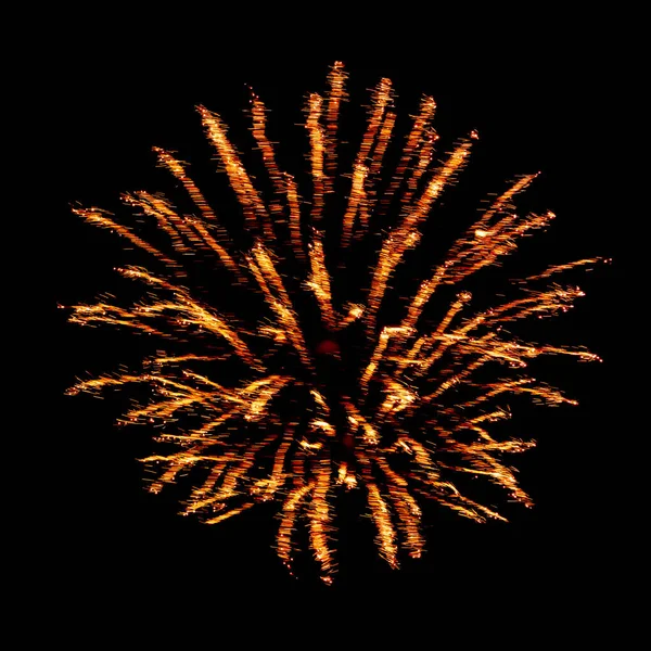 Flash laranja e faíscas de fogos de artifício isolados em fundo preto — Fotografia de Stock