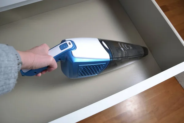 Woman Handheld Vacuum Cleaning — Stock Photo, Image