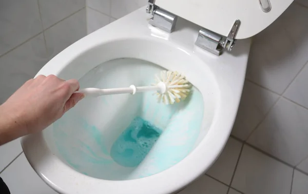 Woman Cleaning Toilet — Stock Photo, Image