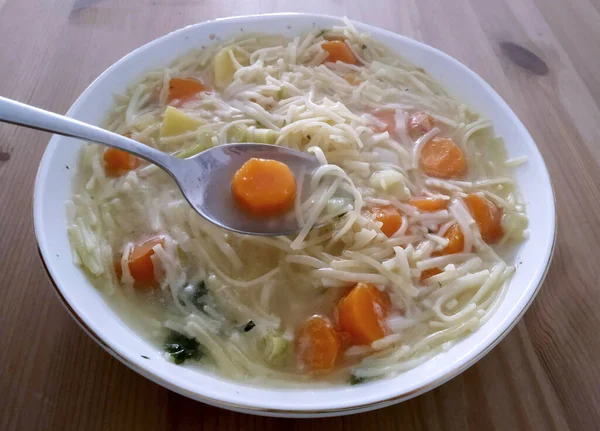 Prato Sopa Macarrão Vegetal Caseiro Fresco — Fotografia de Stock