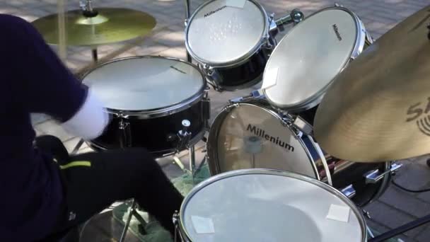 Little Drummer Boy Playing Drums — Stock Video