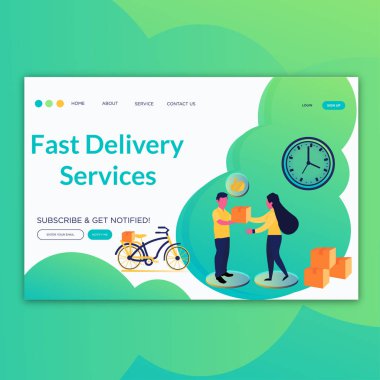 Hızlı Teslimat Hizmetleri- Web sitesi ve mobil geliştirme için açılış sayfası kavramları. Modern düz illüstrasyon.