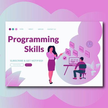 Programlama Becerileri- Web sitesi ve mobil web sitesi geliştirme için Programlama Becerileri Modern düz web sayfası tasarımı şablon kavramı.
