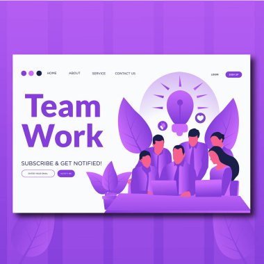 Takım Çalışması- Takım çalışması iş web sitesi için düz illüstrasyon açılış sayfası.