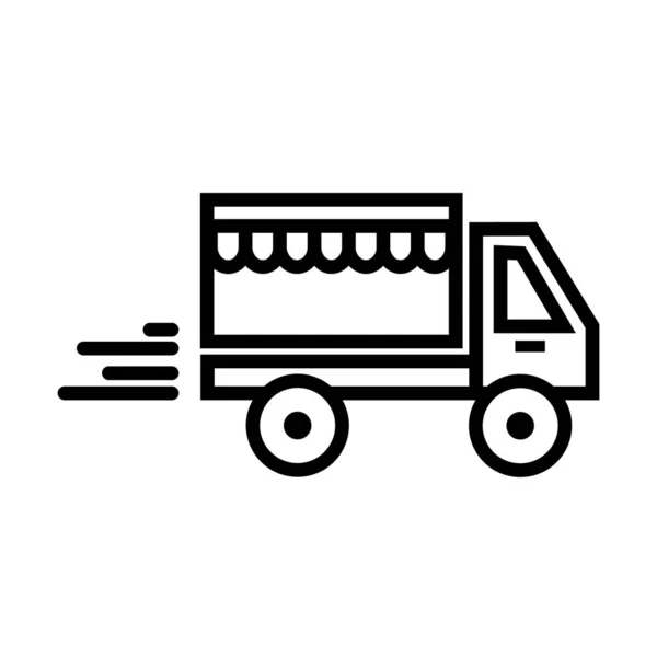 Carrinho de transporte preto linear carro vetor ilustração símbolo ícone —  Vetores de Stock