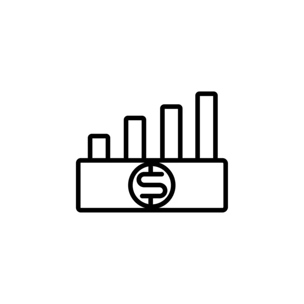 Barre in crescita grafica business vector nero sottile icona linea con il segno del dollaro — Vettoriale Stock