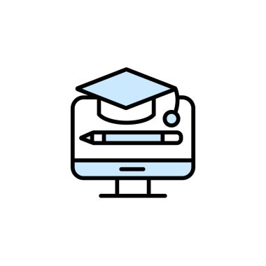 Eğitim sembolü simgesi- eğitim başlığı, monitör ekran vektör illüstrasyon kalem