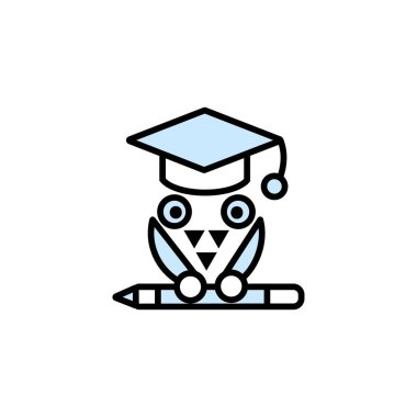 Eğitim vektör sembolü simgesi- eğitim kapağı ve kalem ile baykuş kuş