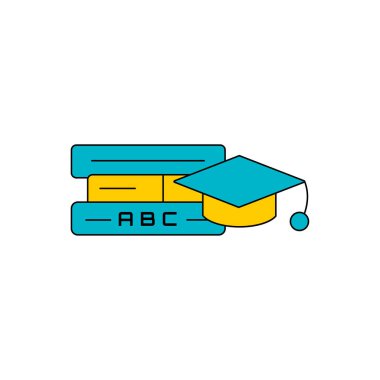 Kitap ile eğitim simgesi- eğitim kapağı. Düz stil vektör çizimi.