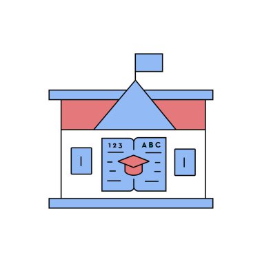 Bayraklı eğitim simgesi, kitap vektör sembolü simgesi ile eğitim şapkası