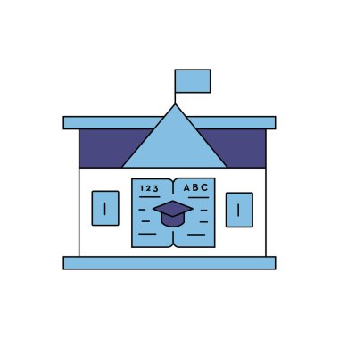 Bayraklı eğitim simgesi, kitap vektör sembolü simgesi ile eğitim şapkası