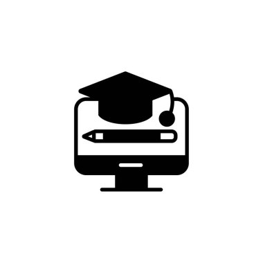Eğitim sembolü simgesi- eğitim başlığı, monitör ekran vektör illüstrasyon kalem