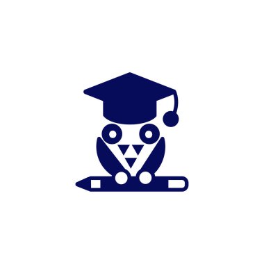 Eğitim vektör sembolü simgesi- eğitim kapağı ve kalem ile baykuş kuş