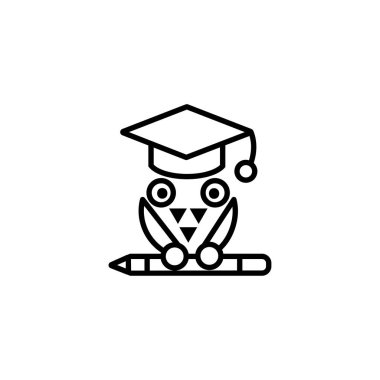 Eğitim vektör sembolü simgesi- eğitim kapağı ve kalem ile baykuş kuş