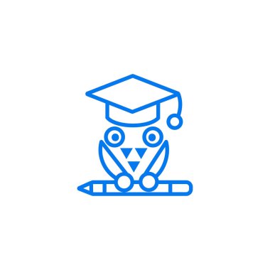 Eğitim vektör sembolü simgesi- eğitim kapağı ve kalem ile baykuş kuş