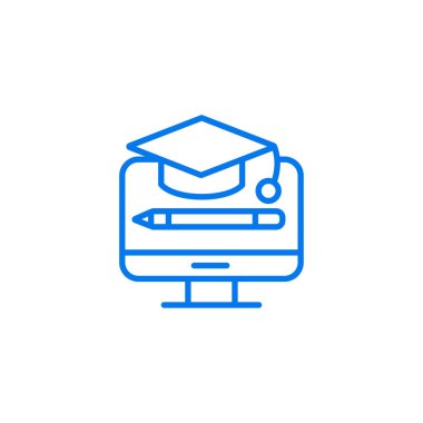 Eğitim sembolü simgesi- eğitim başlığı, monitör ekran vektör illüstrasyon kalem