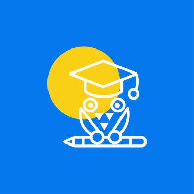 Eğitim vektör sembolü simgesi- eğitim kapağı ve kalem ile baykuş kuş