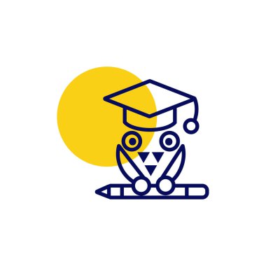 Eğitim vektör sembolü simgesi- eğitim kapağı ve kalem ile baykuş kuş