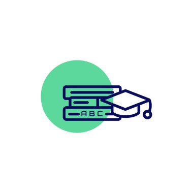 Kitap ile eğitim simgesi- eğitim kapağı. Düz stil vektör çizimi.